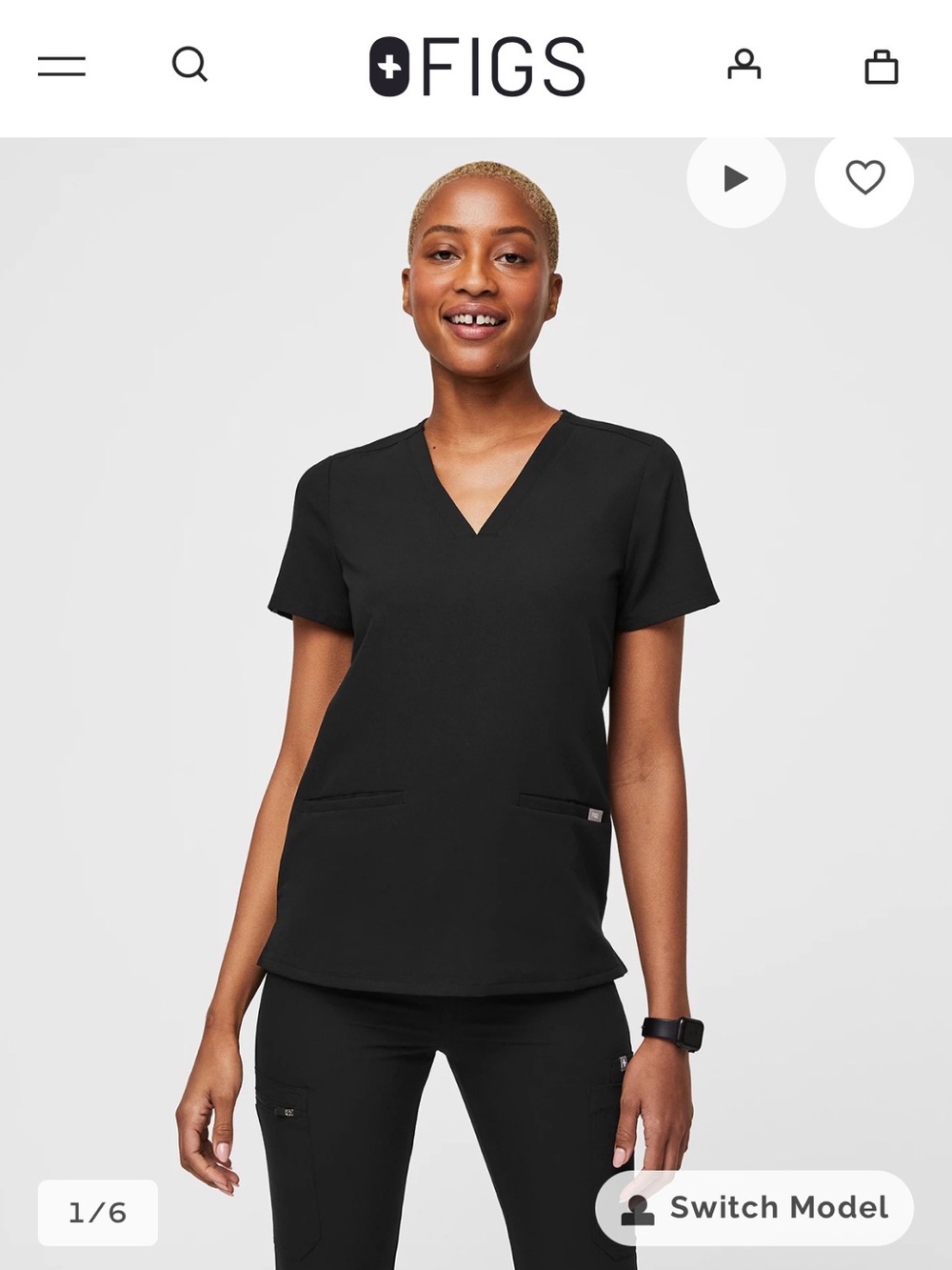 Figs Black Casma Scrub Top